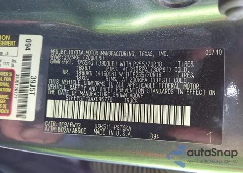 2010 Toyota Tundra Grade 5.7L V8 z USA, uszkodzony, nr VIN 5TFEY5F1XAX095770